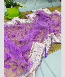 Purple and White color Organza sarees with viscos thread work jall work in body saree design -ORGS0001748