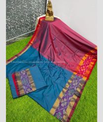 Blue Ivy and Deep Magenta color Uppada Soft Silk handloom saree with plain with pochampally border design -UPSF0003156