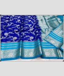 Royal Blue and Sky Blue color Banarasi sarees with all over meenakari flower jall buties with golden jari border design -BANS0007890