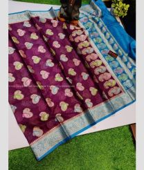 Maroon and Blue color Banarasi sarees with all over meenakari buties with jacquard border design -BANS0018752