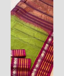Green and Maroon color gadwal cotton handloom saree with zari border saree design -GAWT0000054