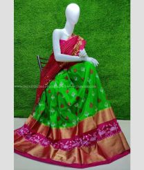 Green and Pink color Ikkat Lehengas with all over pochamally design -IKPL0000005