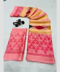 Rose Pink and Lite Orange color Chiffon sarees with leaf border design -CHIF0001496