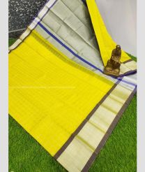 Yellow and Brown color Chenderi silk handloom saree with all over silver checks design -CNDP0015221