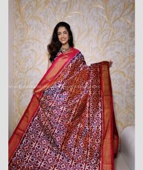 Maroon and Red color pochampally ikkat pure silk handloom saree with rajasthan and  patola design with  border -PIKP0019642