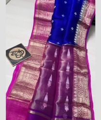 Blue and Magenta color Banarasi sarees with all over star buti's weaving beautiful contrast jaquard alfi border design -BANS0007732