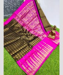 Black and Pink color Chenderi silk handloom saree with all over design -CNDP0015829