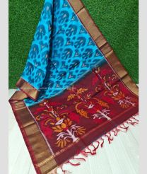 Blue and Maroon color Ikkat sico handloom saree with all over ikkat design -IKSS0000374