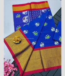 Blue and Deep Pink color Uppada Soft Silk handloom saree with all over ikkat design with kaddi border -UPSF0003429