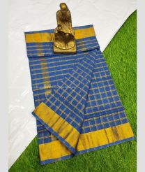 Blue and Golden color Uppada Cotton handloom saree with all over jari checks design -UPAT0004436