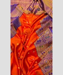 Orange and Purple color gadwal pattu handloom saree with all over dual buties design -GDWP0001746