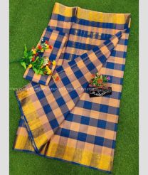 Navy Blue and Lite Brown color Uppada Cotton sarees with all over checks design -UPAT0004747