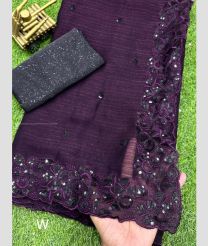 Plum Velvet and Black color Chiffon sarees with black sequin work with tone to tone thread work design -CHIF0001857