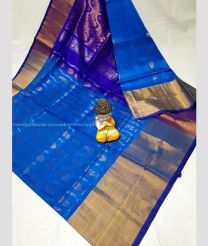 Blue and Royal Blue color uppada pattu handloom saree with all over buties and checks with kaddi border design -UPDP0021174