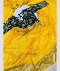 Yellow and Black color Georgette sarees with all over strip lining pattern with jari and jacquard border design -GEOS0024269