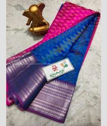 Pink and Blue color mangalagiri pattu sarees with all over pochampally design -MAGP0026678