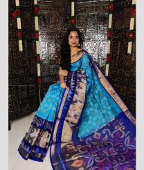 Blue and Royal Blue color Ikkat sico handloom saree with all over ikkat design -IKSS0000451