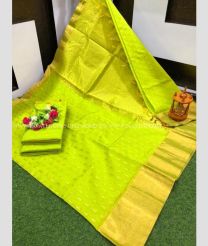 Emerald Green and Golden color Chenderi silk handloom saree with all over buties with kaddi border design -CNDP0016256
