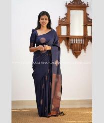 Dark Navy Blue and Brown color Lichi sarees with jacquard work on all over the saree with beautiful zahlar design -LICH0000404