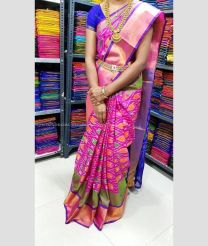 Pink and Navy Blue color uppada pattu handloom saree with all over pochampally design -UPDP0021204
