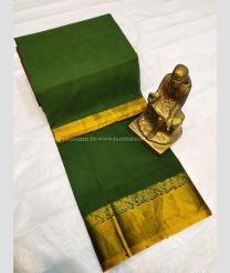Dark Green color Tripura Silk handloom saree with plain with temple border design -TRPP0005359