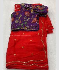 Purple and Red color Georgette sarees with all over sequins buties with maggam work border design -GEOS0007690