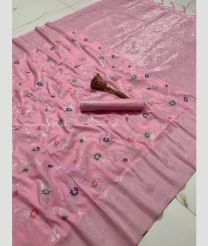 Baby Pink and Silver color silk sarees with zari border saree design -SILK0001015