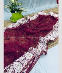 Maroon and White color Organza sarees with viscos thread work jall work in body saree design -ORGS0001750
