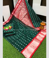 Pine Green and Red color Chenderi silk handloom saree with all over buties with kaddi border design -CNDP0016269