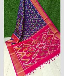 Navy Blue and Pink color Ikkat sico handloom saree with all over ikkat design -IKSS0000365