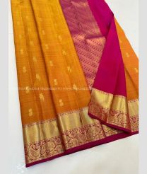 Orange and Pink color kanchi pattu handloom saree with all over buties design -KANP0013505