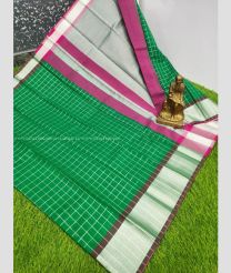 Green and Deep Pink color Chenderi silk handloom saree with all over silver checks design -CNDP0015222