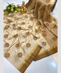 Cream and Brown color Kora sarees with all over buttas design -KORS0000146