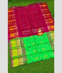 Maroon and Parrot Green color Uppada Soft Silk handloom saree with all over pochampally with kanchi border design -UPSF0003913