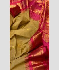 Bisque and Deep Pink color gadwal cotton handloom saree with all over buties with temple border design -GAWT0000178