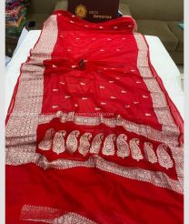 Red and Silver color Georgette sarees with jacquard border design -GEOS0024290