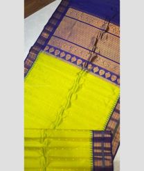 Emerald Green and Navy Blue color gadwal pattu handloom saree with all over buties with temple kuthu and patti strip borders design -GDWP0001587