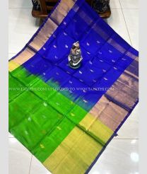 Parrot Green and Royal Blue color uppada pattu handloom saree with all over nakshtra buties with 400k kaddi border design -UPDP0020752