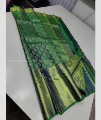 Green and Golden color kanchi pattu handloom saree with all over jari with 1g pure jari border design -KANP0013383