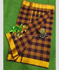 Dark Chocolate and Golden Yellow color Uppada Cotton sarees with all over checks design -UPAT0004753