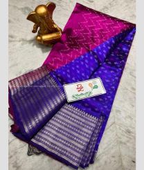 Magenta and Purple Blue color mangalagiri pattu sarees with all over pochampally design -MAGP0026668