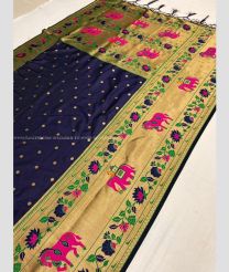 Navy Blue and Golden color paithani sarees with all over buties with anchulatha border design -PTNS0005195