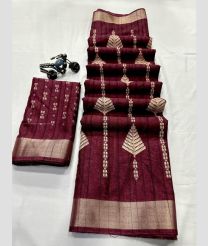 Maroon and Pale Silver color Banarasi sarees with all over woven slub lining with pattu golden border design -BANS0018805