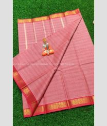 Lite Red and Coral Pink color Uppada Cotton handloom saree with all over self checks with design border -UPAT0004371