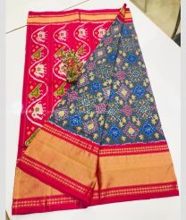 Pink and Grey color pochampally ikkat pure silk handloom saree with pochampally ikkat design -PIKP0036123