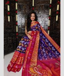 Purple Blue and Pink color Ikkat sico handloom saree with all over ikkat design -IKSS0000455