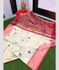 Half White and Red color Uppada Tissue handloom saree with all over dollar buties saree design -UPPI0000389