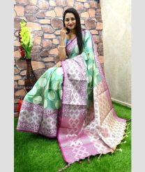 Pista Green and Baby Pink color Kora handloom saree with printed design saree -KORS0000031
