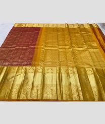 Chestnut and Yellow color kanchi pattu handloom saree with all over jari woven design -KANP0013398