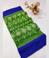 Blue and Dark Green color pochampally Ikkat cotton handloom saree with special marthas pattern saree design -PIKT0000335